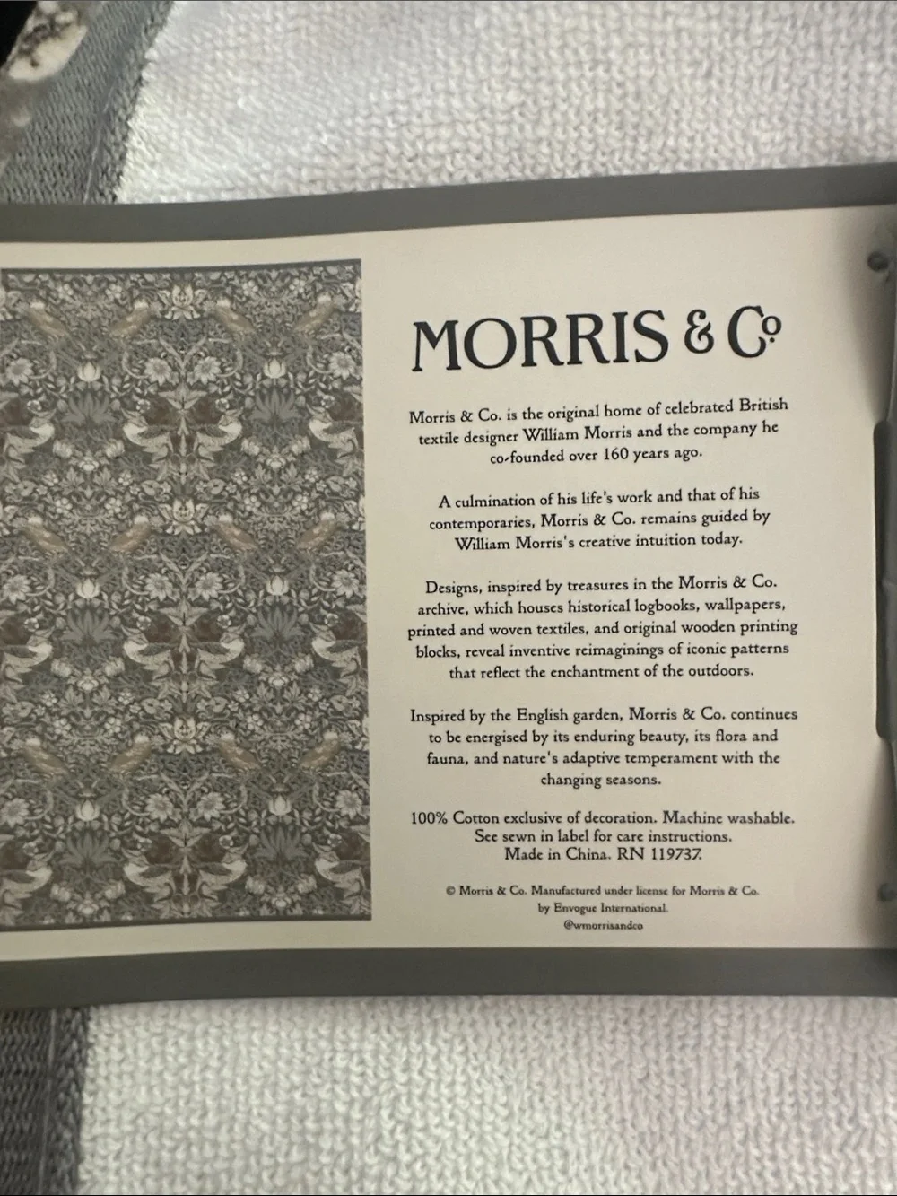 1 pc Morris & Co. Strawberry Thief Gray Floral Bath Towel